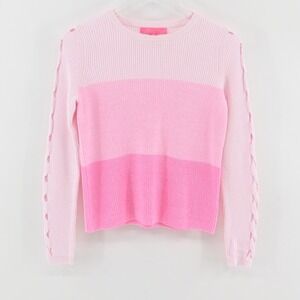 Lilly Pulitzer Carin Sweater Womens Sz‎ XS Pink Colorblock Lattice Sleeve Ribbed